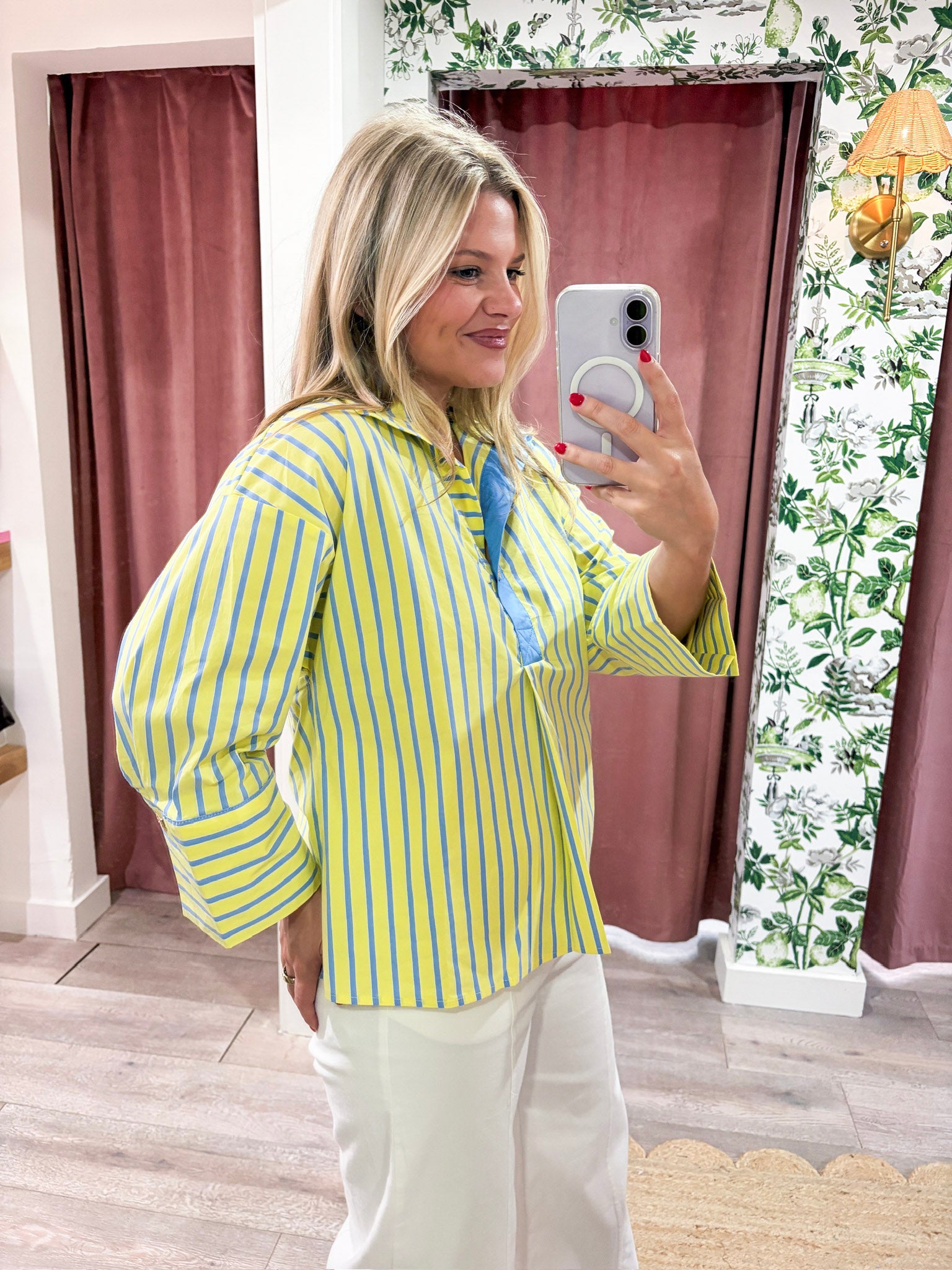 Isabella Stripe Collared Top-Yellow