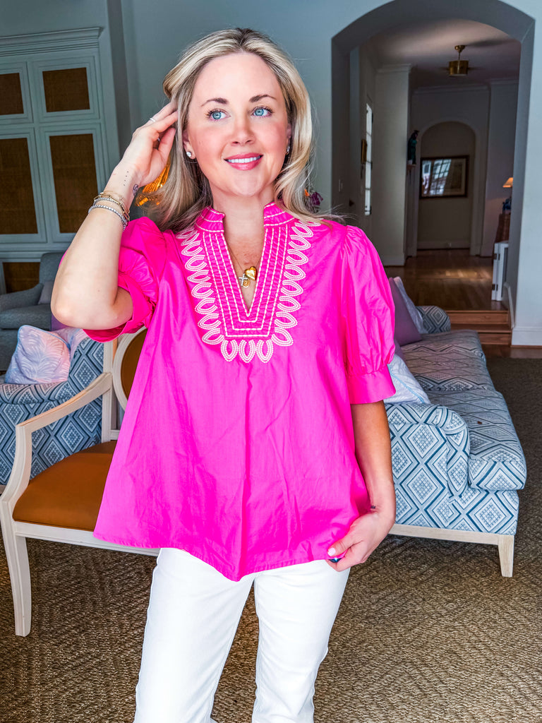 My Muse Embroidered Top-Pink