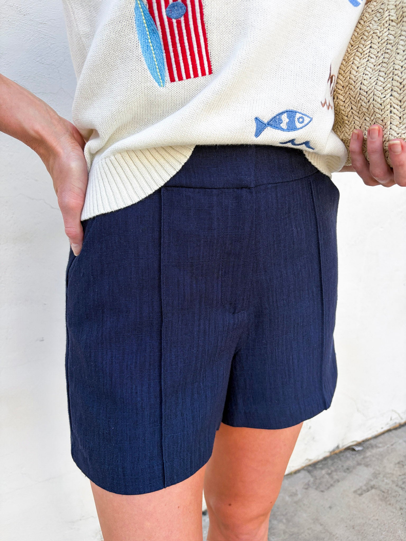 The Atelier Pintuck Short-Navy