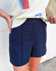 The Atelier Pintuck Short-Navy