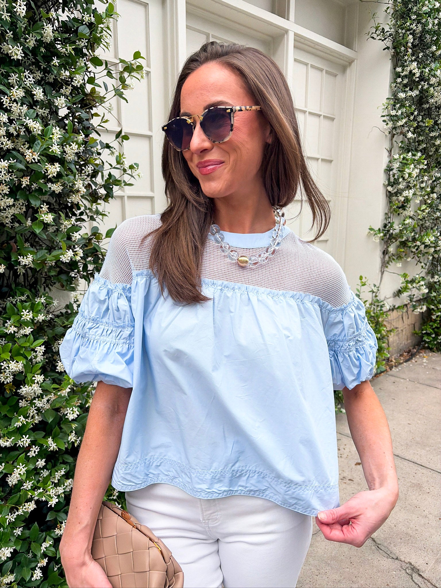 Sheer Romance Bubble Top-Sky Blue