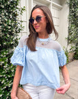 Sheer Romance Bubble Top-Sky Blue