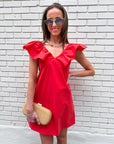 Flirt Alert Mini Dress- Red