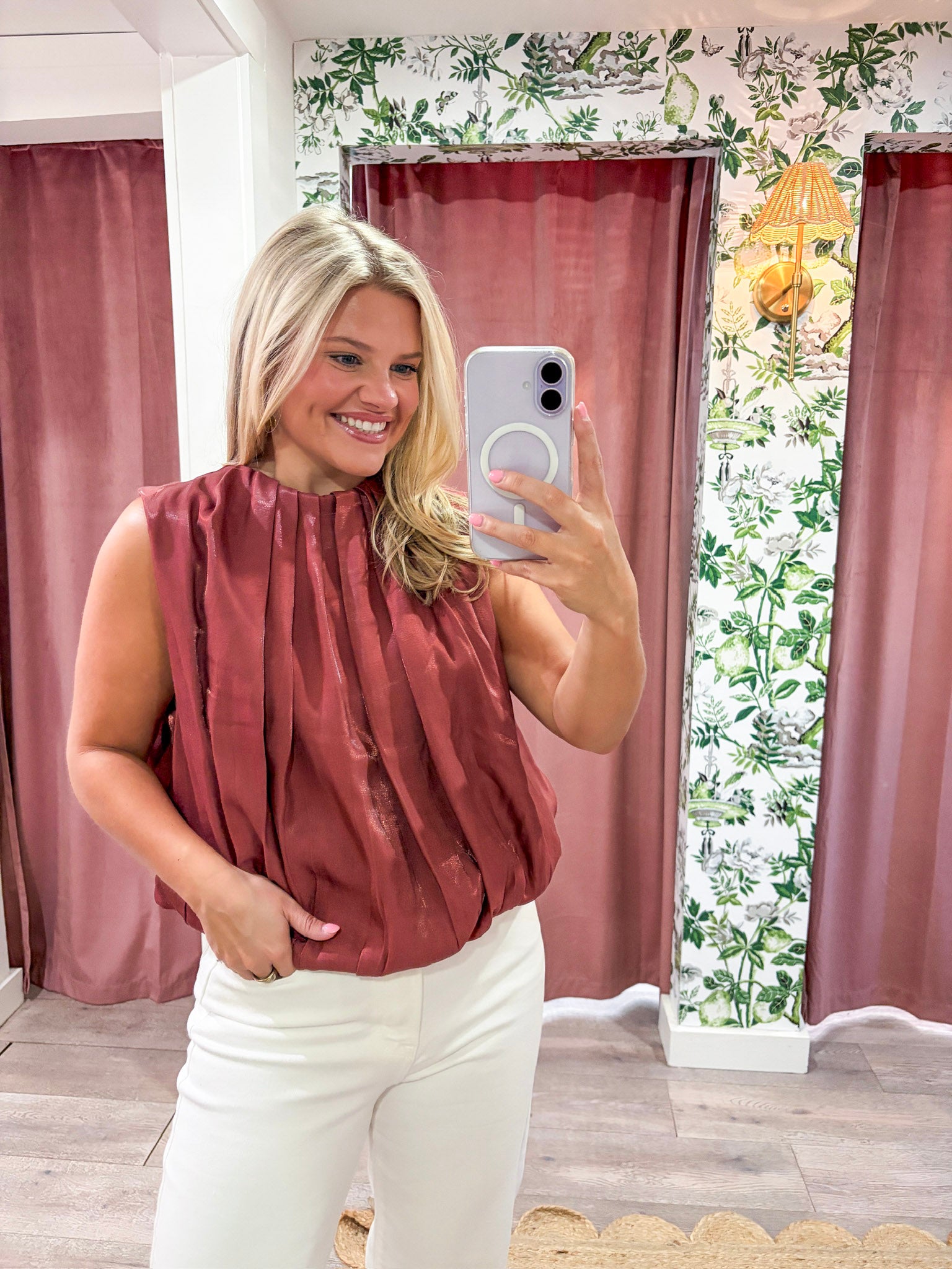 Estelle Pleated Balloon Top-Rust