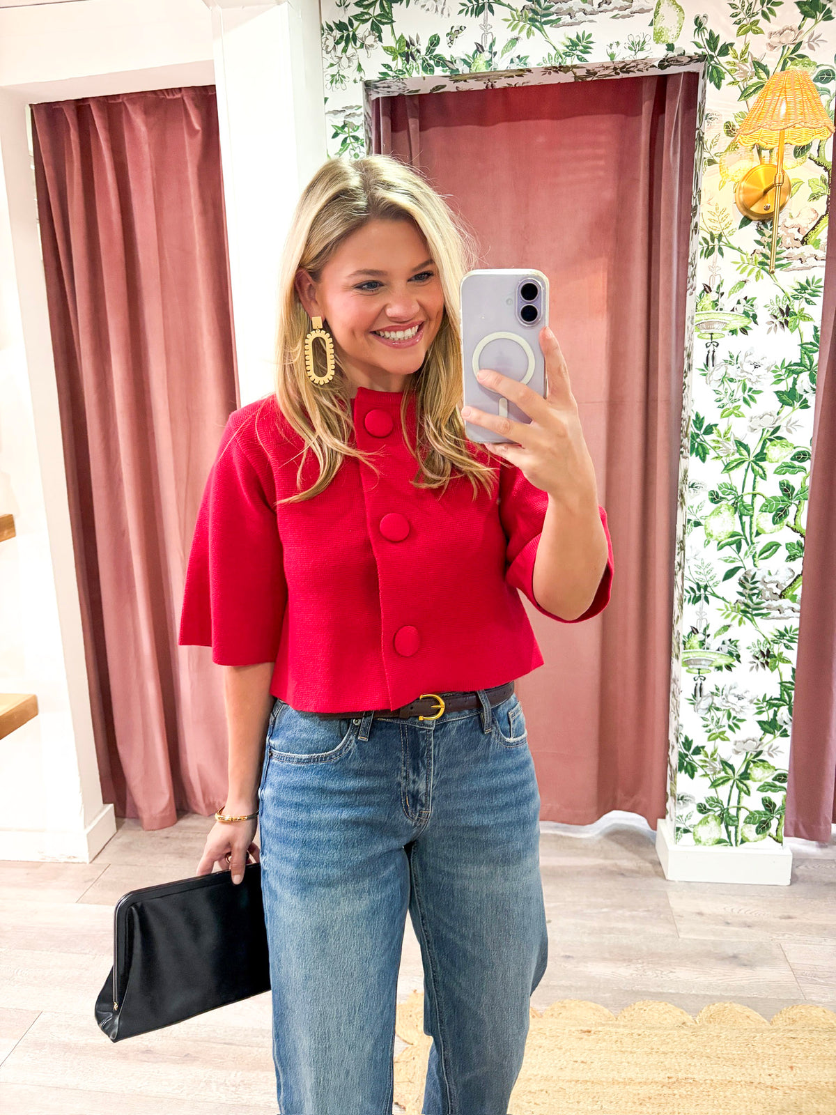 Oxford Knit Jacket-Red