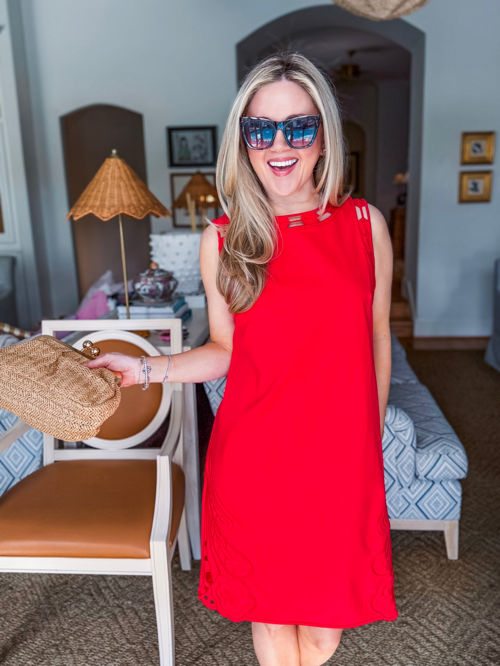 Light of Life Embroidered Dress-Red