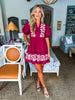 Magic Moment Floral Mini Dress-Burgundy