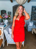 Grand Entrance Bow Mini Dress-Cherry Red