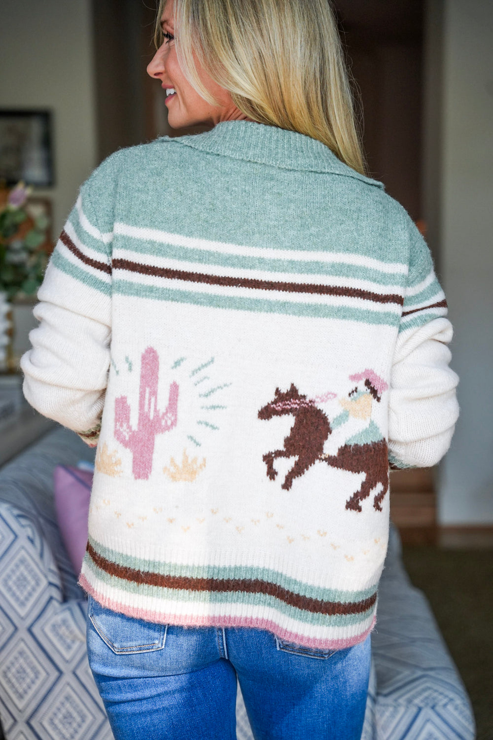 Cowboy Desert Zip-up Cardigan-Pesto