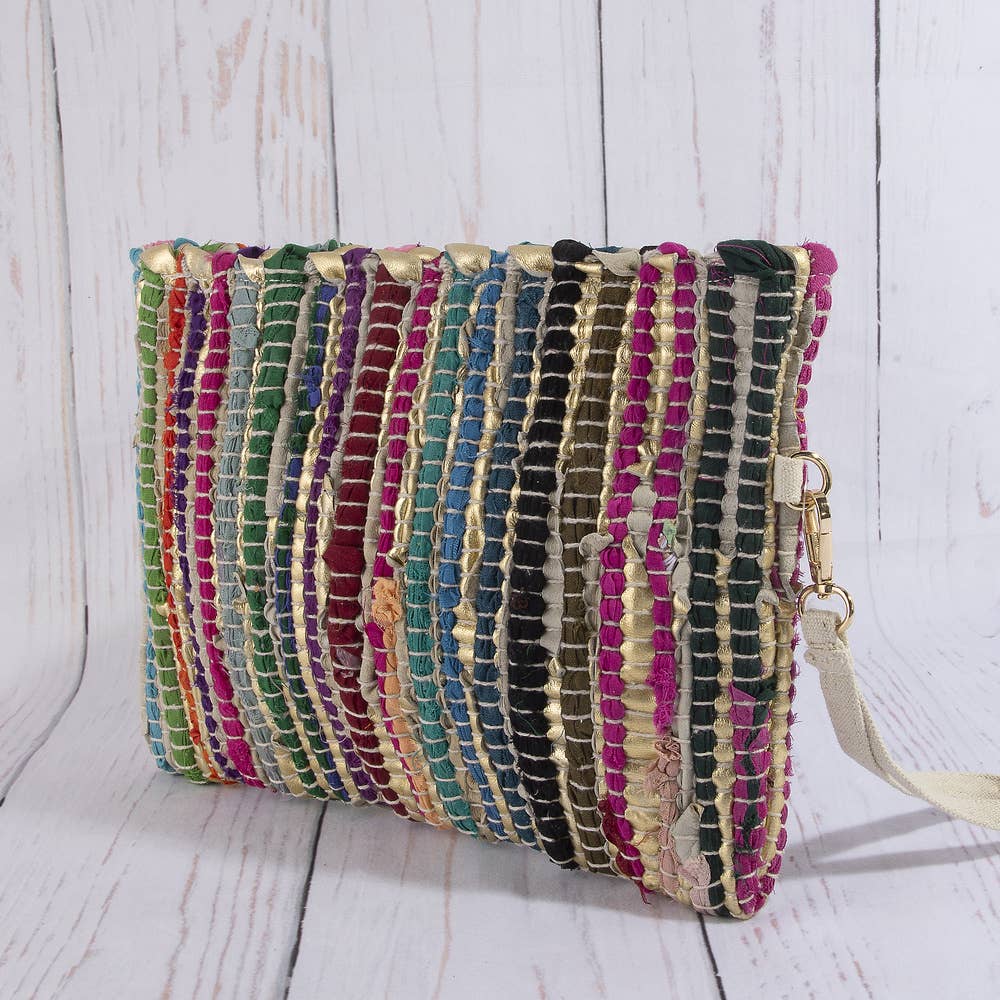 Rainbow Metallic Stripe Clutch Bag