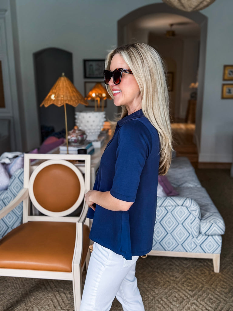 Office Chic Polo Top-Navy