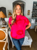 Big Flower Knit Top- Hot Pink/Red