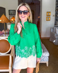 Threaded Bloom Long Sleeve Top-Spring Green