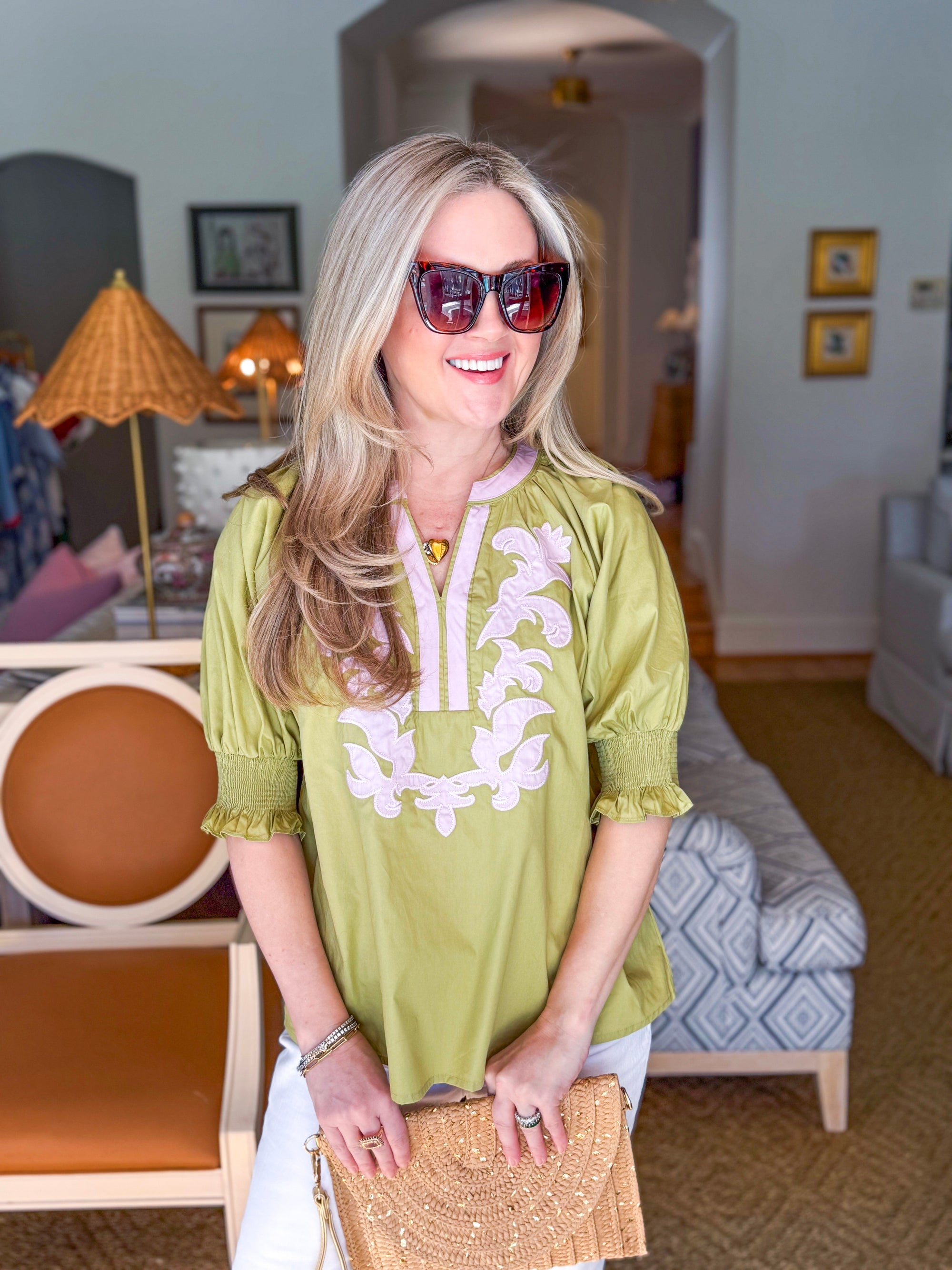 Sun-Chasing Poplin Top-Basil