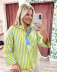 Isabella Stripe Collared Top-Yellow
