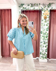 Sweetheart Puff Sleeve Top-Aqua