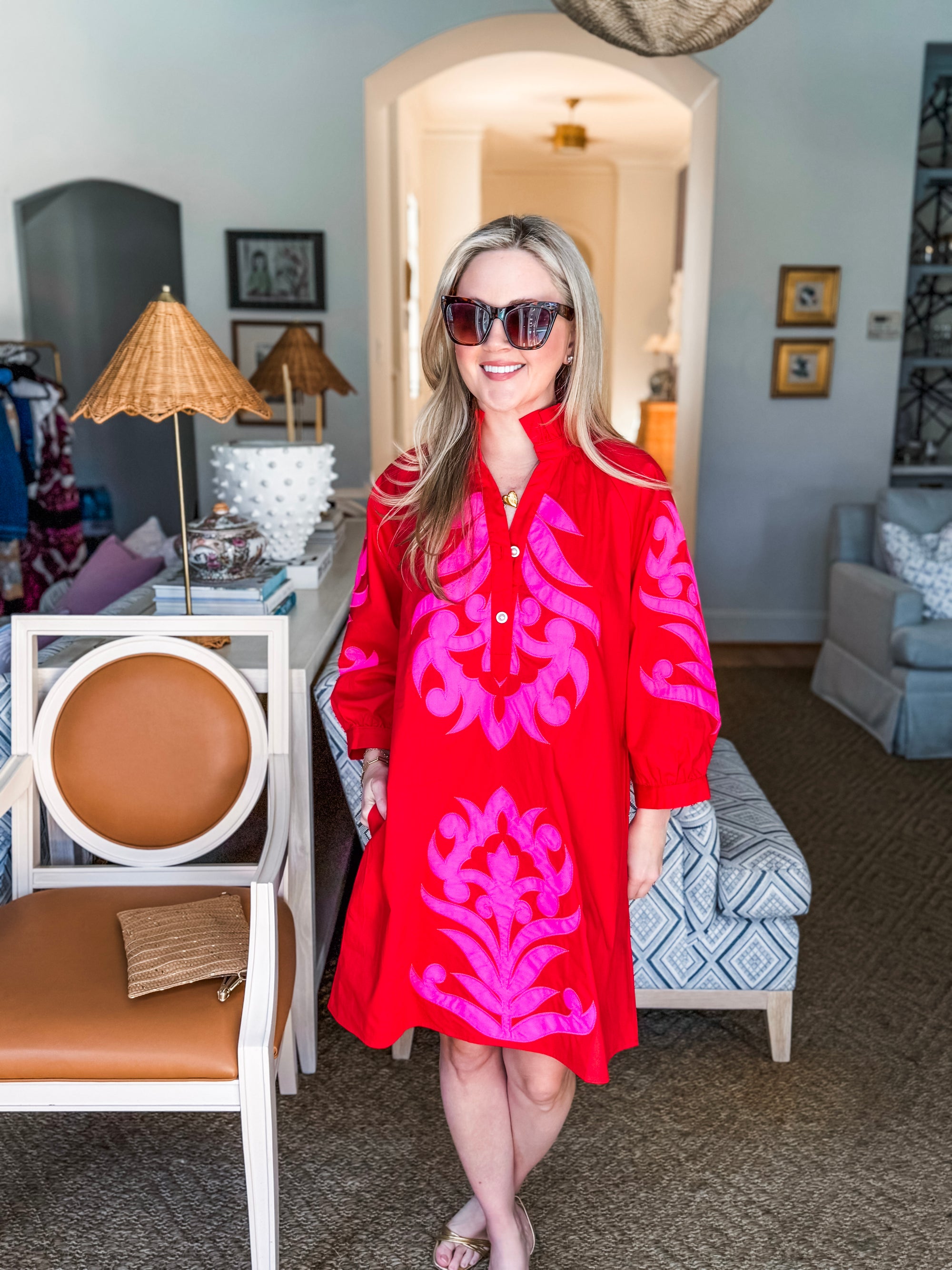 Isla Floral Baroque Dress-Red