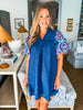 Pure Vida Embroidered Dress- Navy