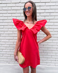 Flirt Alert Mini Dress- Red