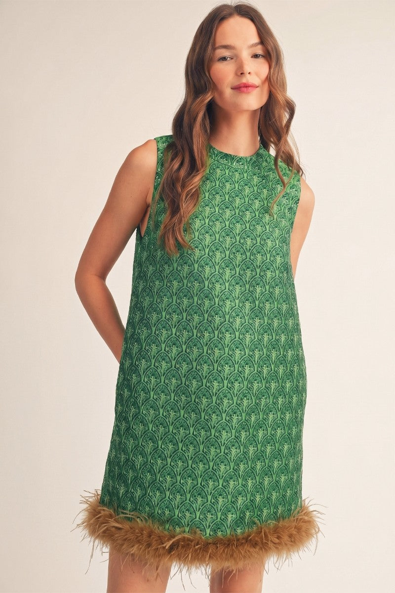 Feather Muse Jacquard Dress-Green