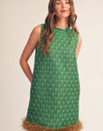Feather Muse Jacquard Dress-Green