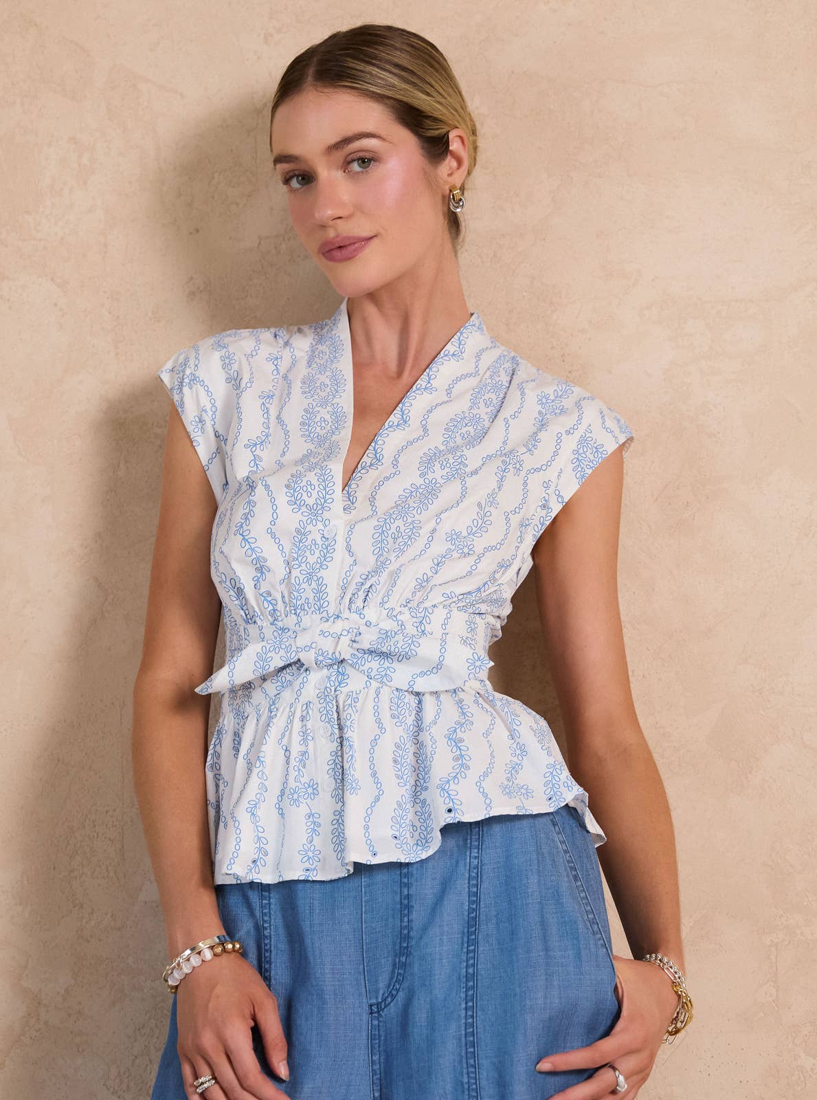 Sugar Petal Eyelet Peplum Top