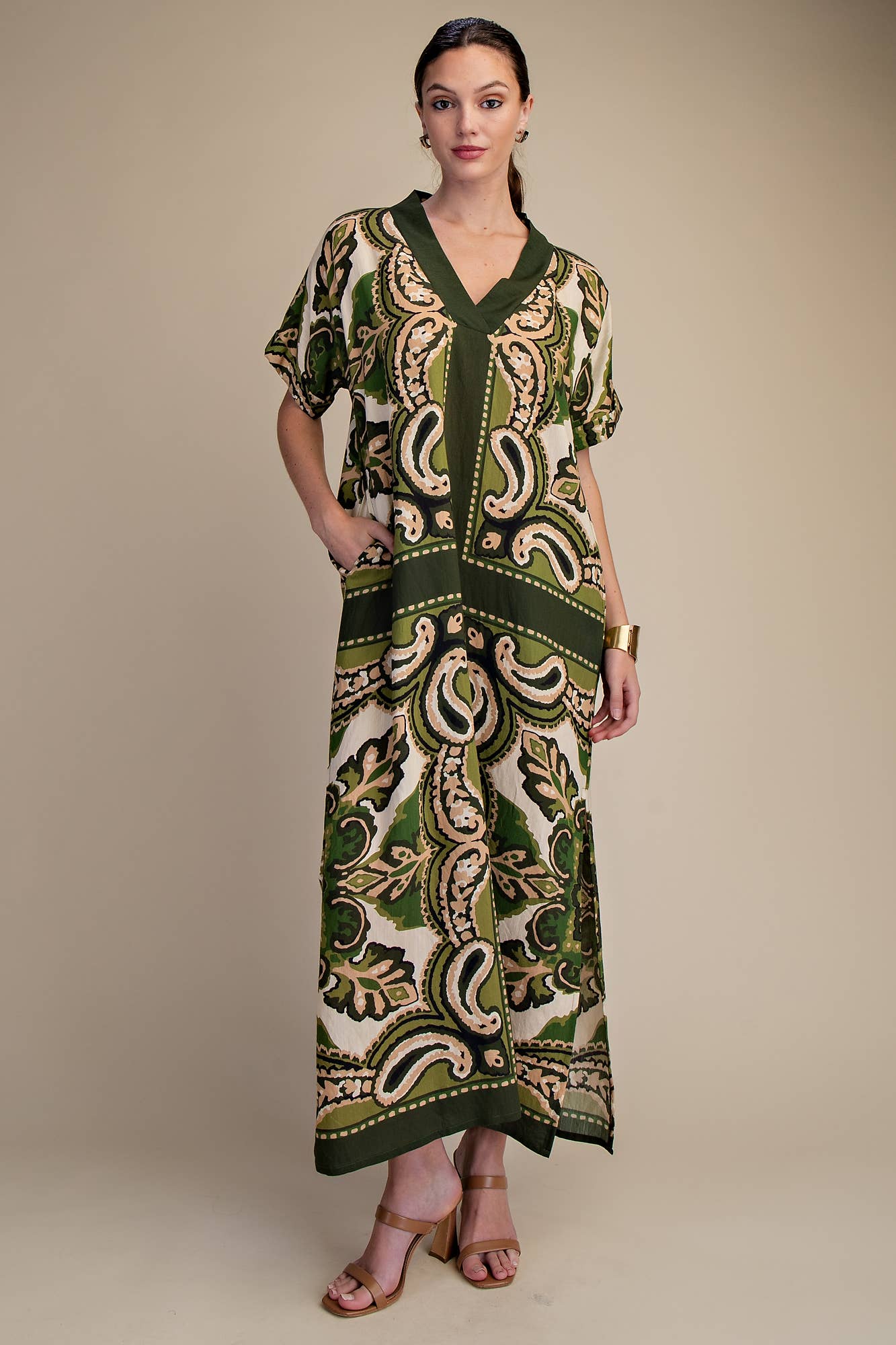 The Marbella Paisley Maxi Dress-Olive