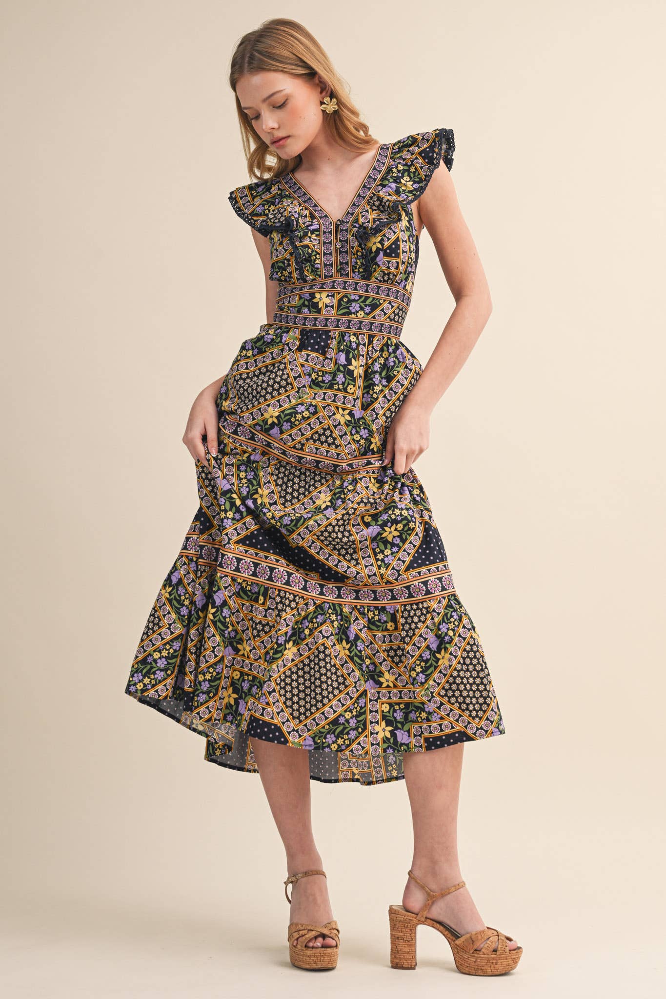 PREORDER: Sweet Spell Floral Midi Dress-Navy