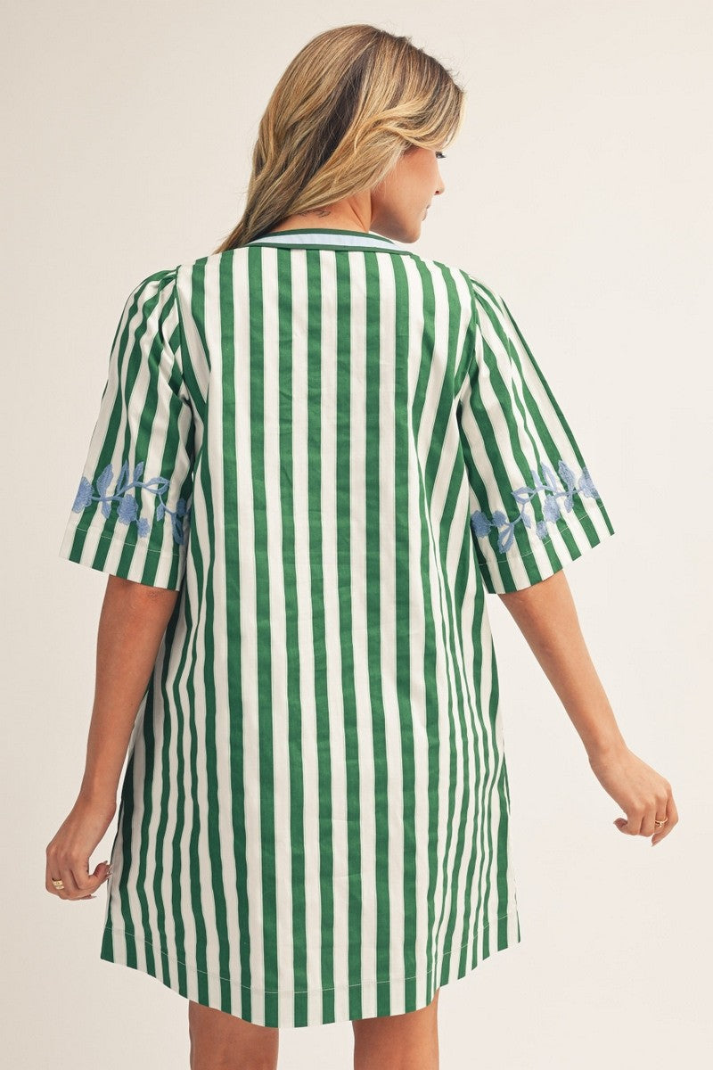 PREORDER: Riviera Maya Embroidered Shift Dress-Green