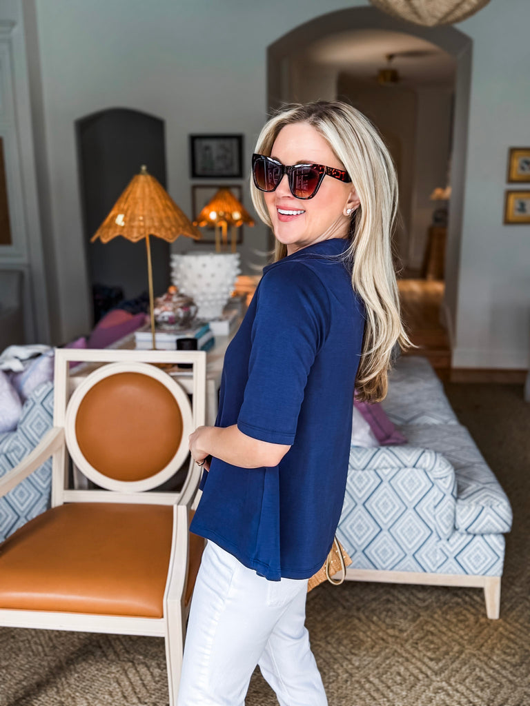 Office Chic Polo Top-Navy