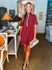 Joyful Plaid Mini Dress-Red