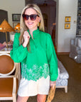 Threaded Bloom Long Sleeve Top-Spring Green