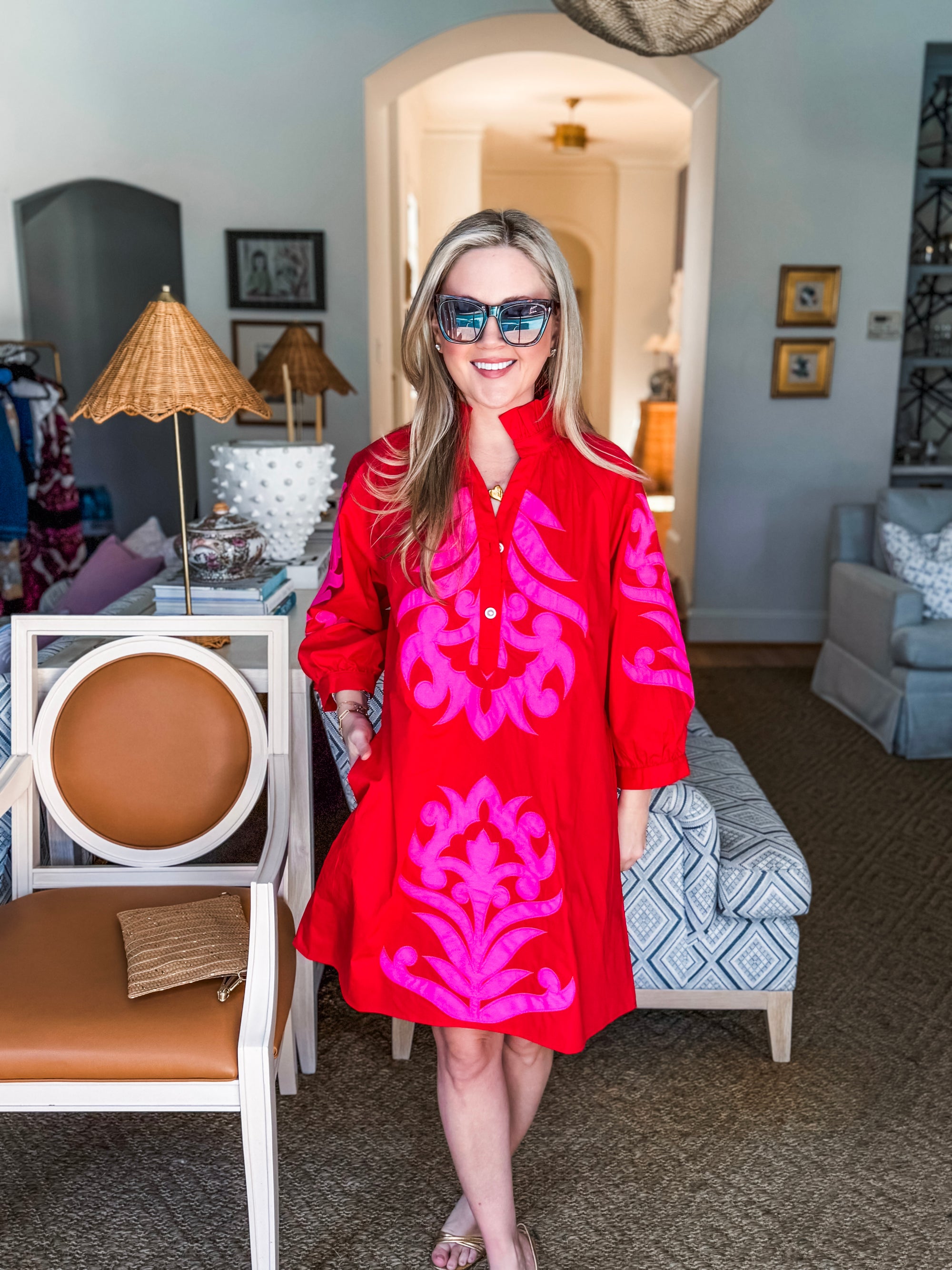 Isla Floral Baroque Dress-Red