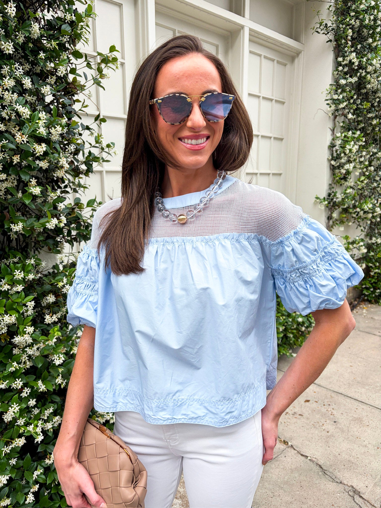 Sheer Romance Bubble Top-Sky Blue