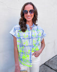 Sunset Picnic Button Down Top-Blue