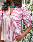 Sweetheart Puff Sleeve Top-Pink