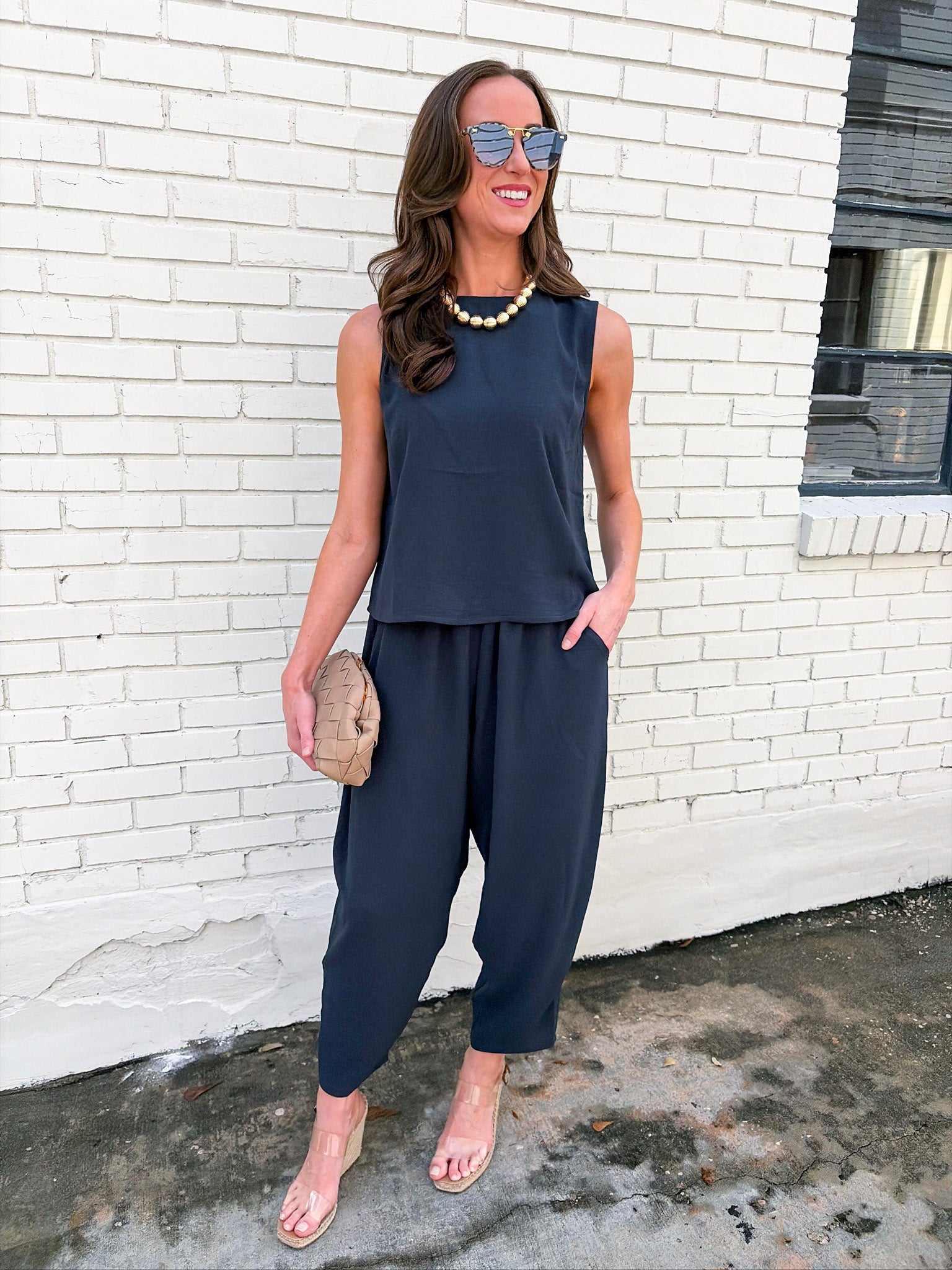 Abroad Adventure Textured Pant Set-Onyx Indigo