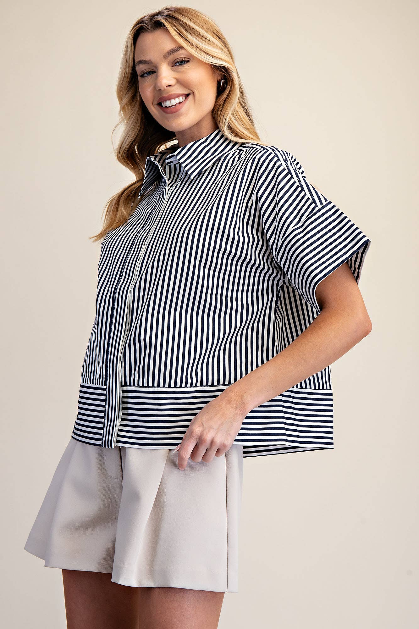 Portside Button Down Top-Navy