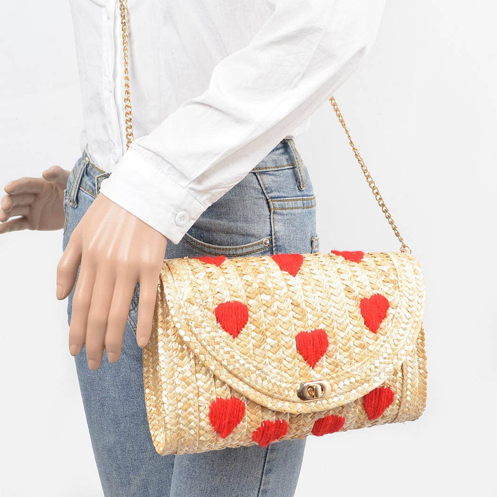 Kiss Kiss Heart Straw Clutch