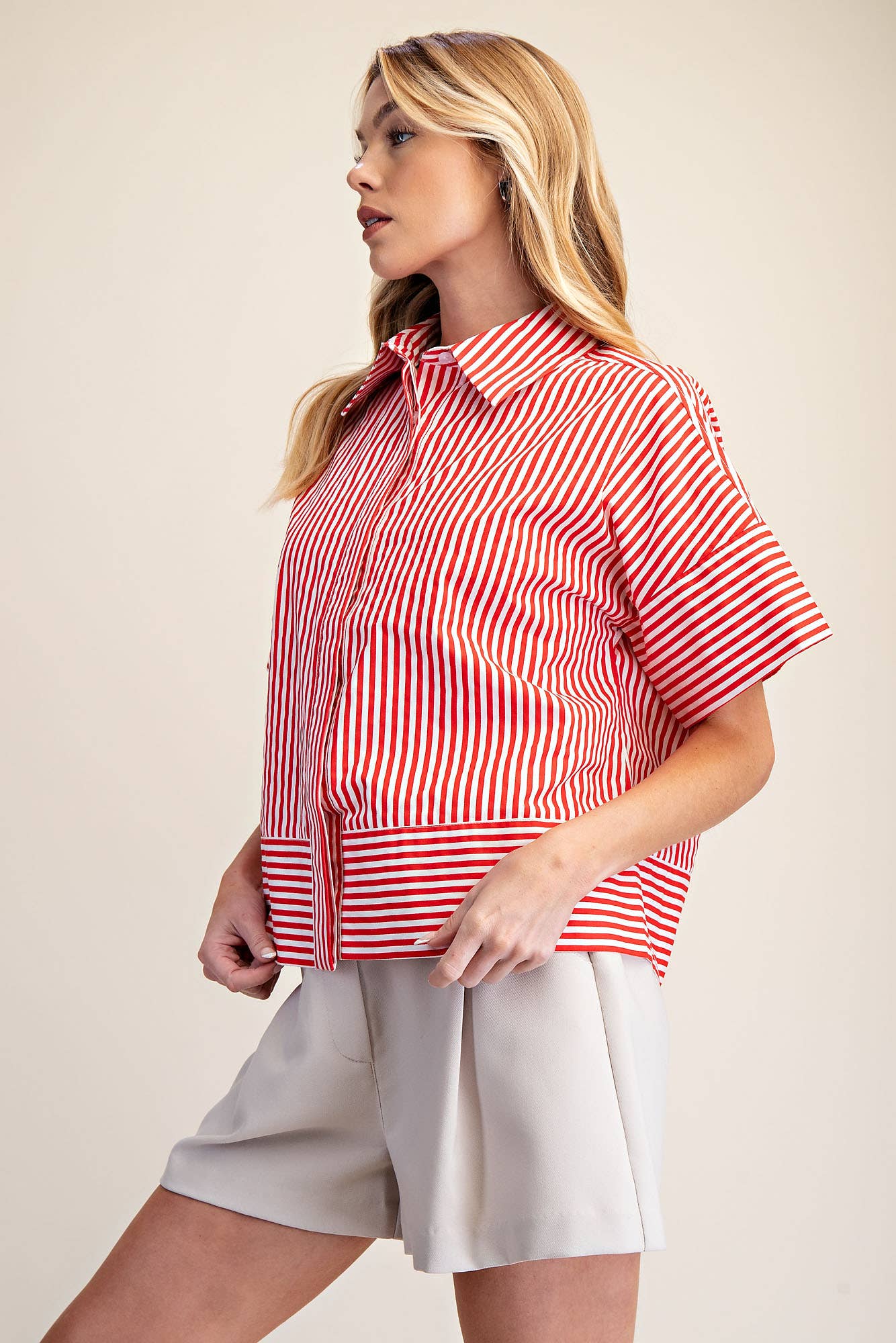 Portside Button Down Top-Red