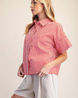 Portside Button Down Top-Red