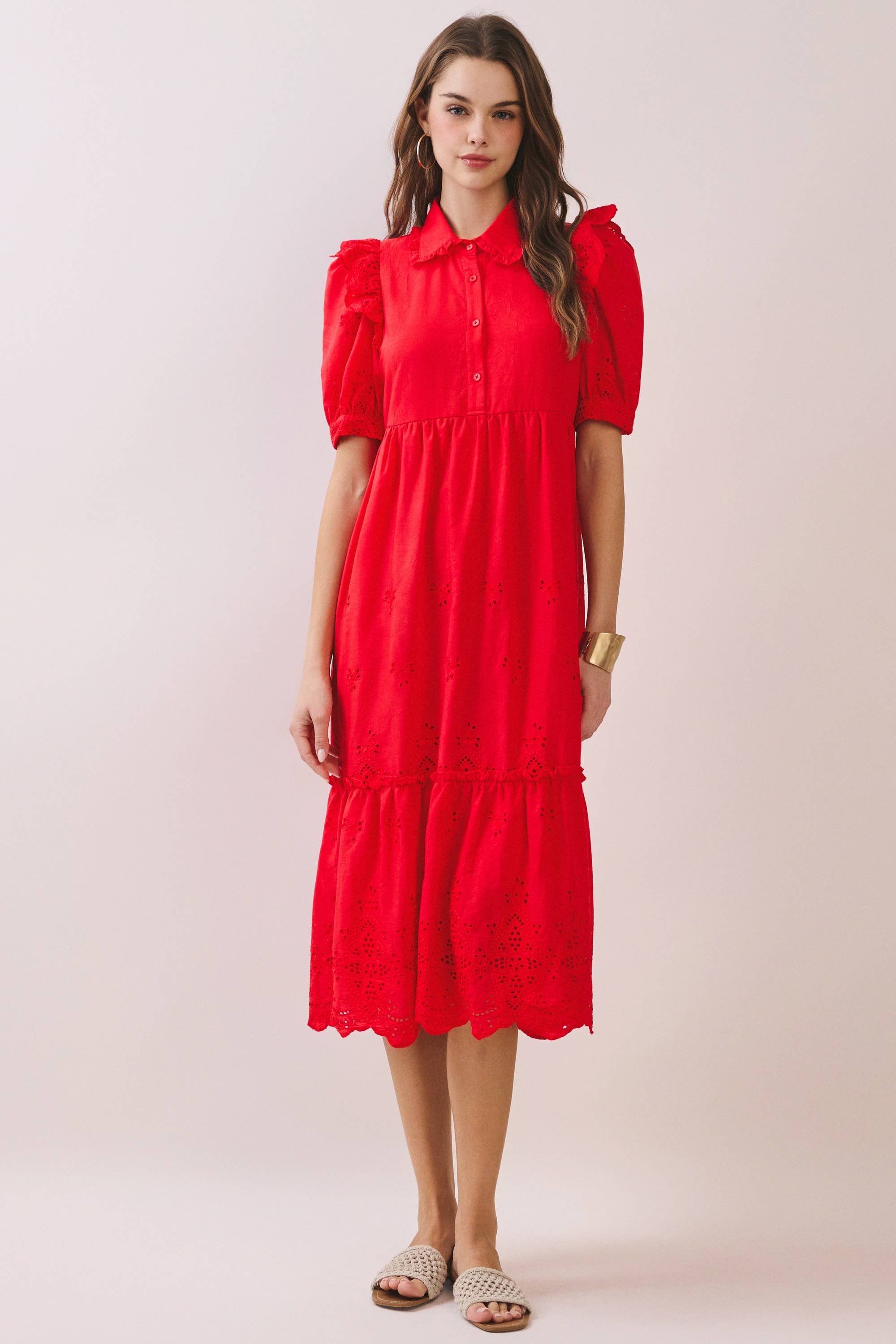 Delicate Eyelets Midi Dress