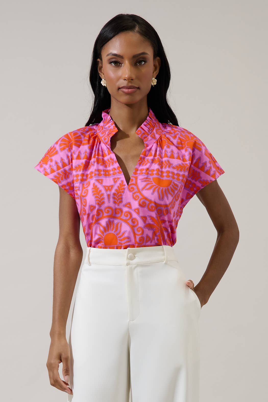 Tarie Tropical Ruffle Top