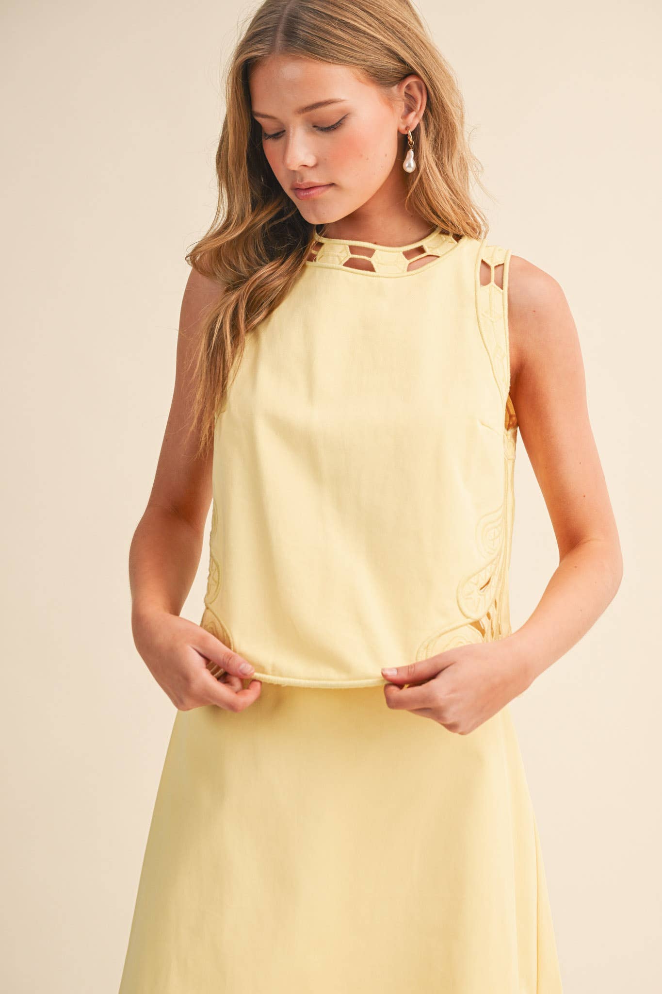 Right Feels Embroidered Skirt Set- Lemon Yellow