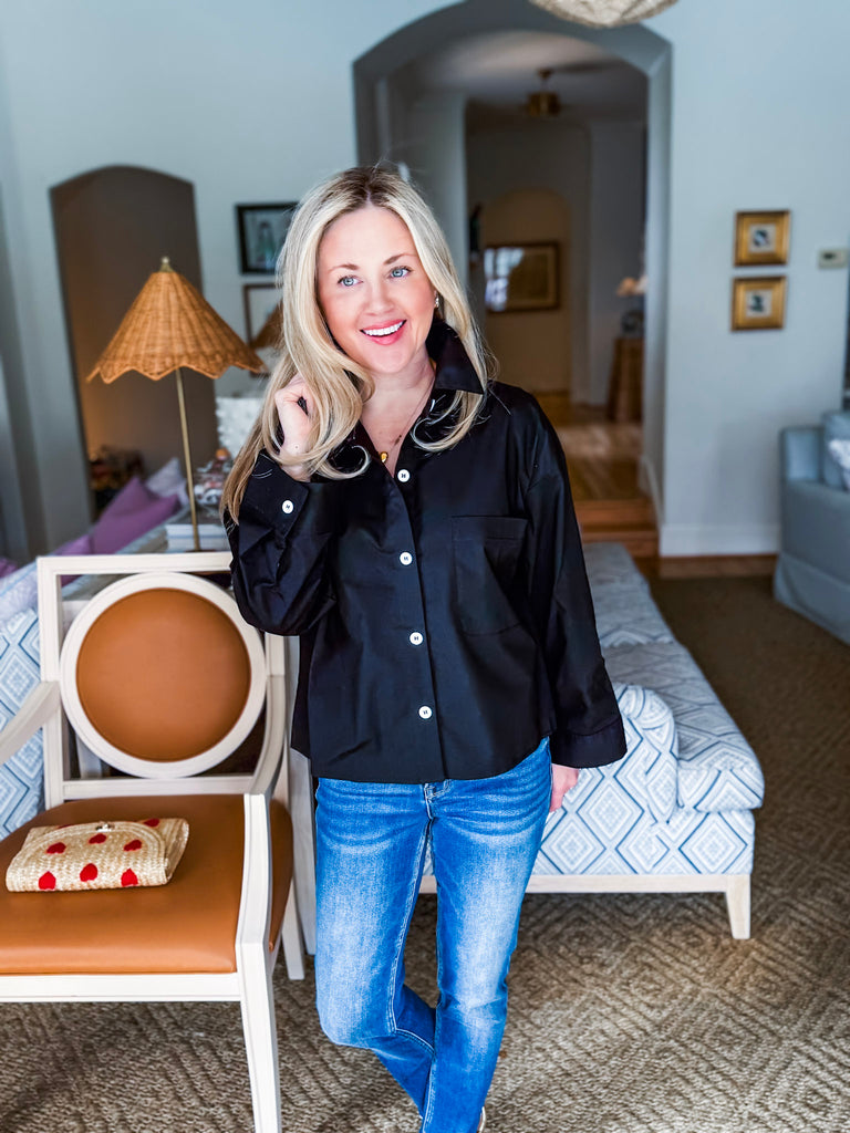 Midtown Chic Button Down Top-Black