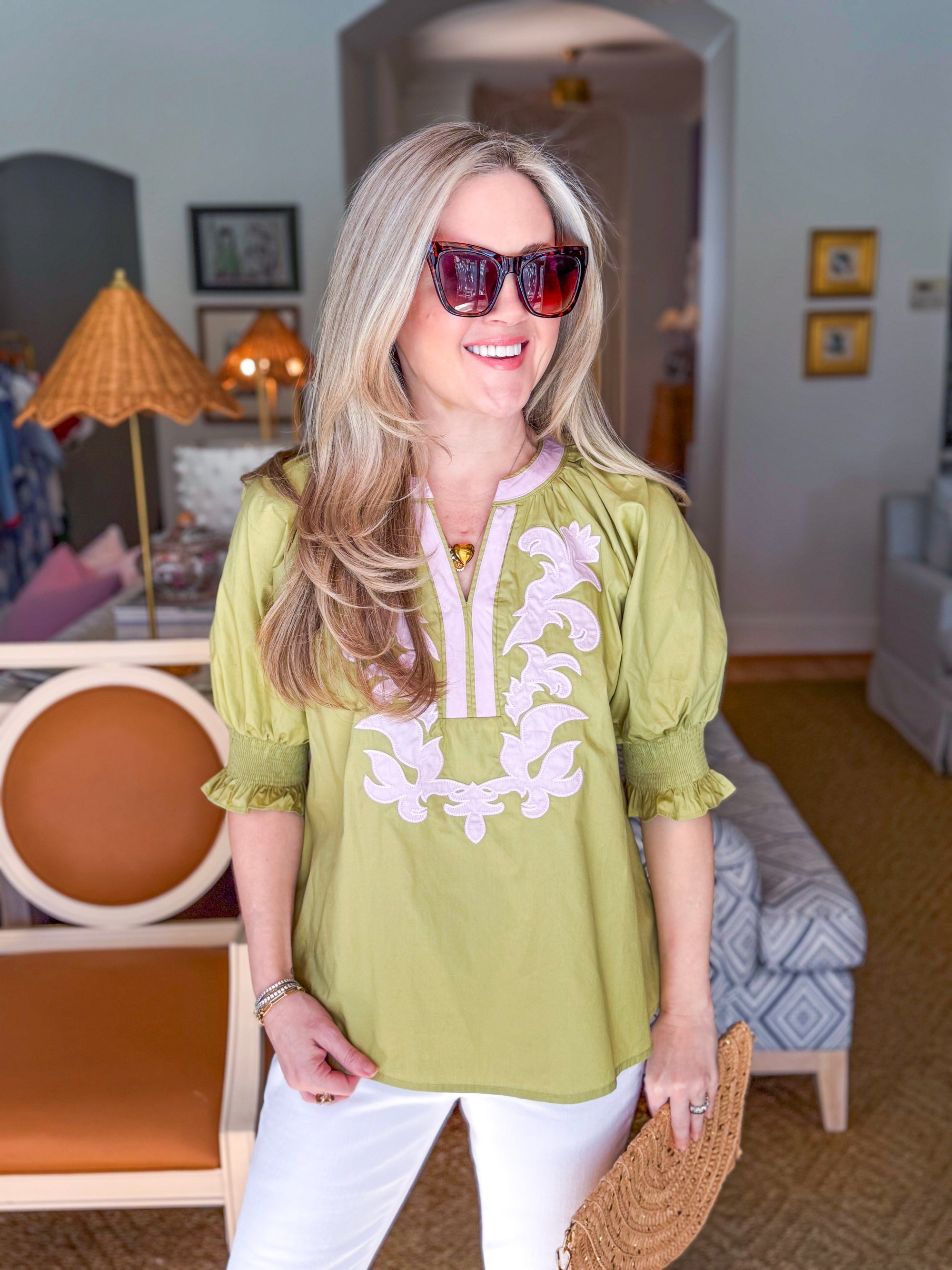 Sun-Chasing Poplin Top-Basil