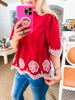 Bohemian Dreams Embroidered Top-Brick