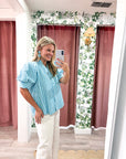 Sweetheart Puff Sleeve Top-Aqua