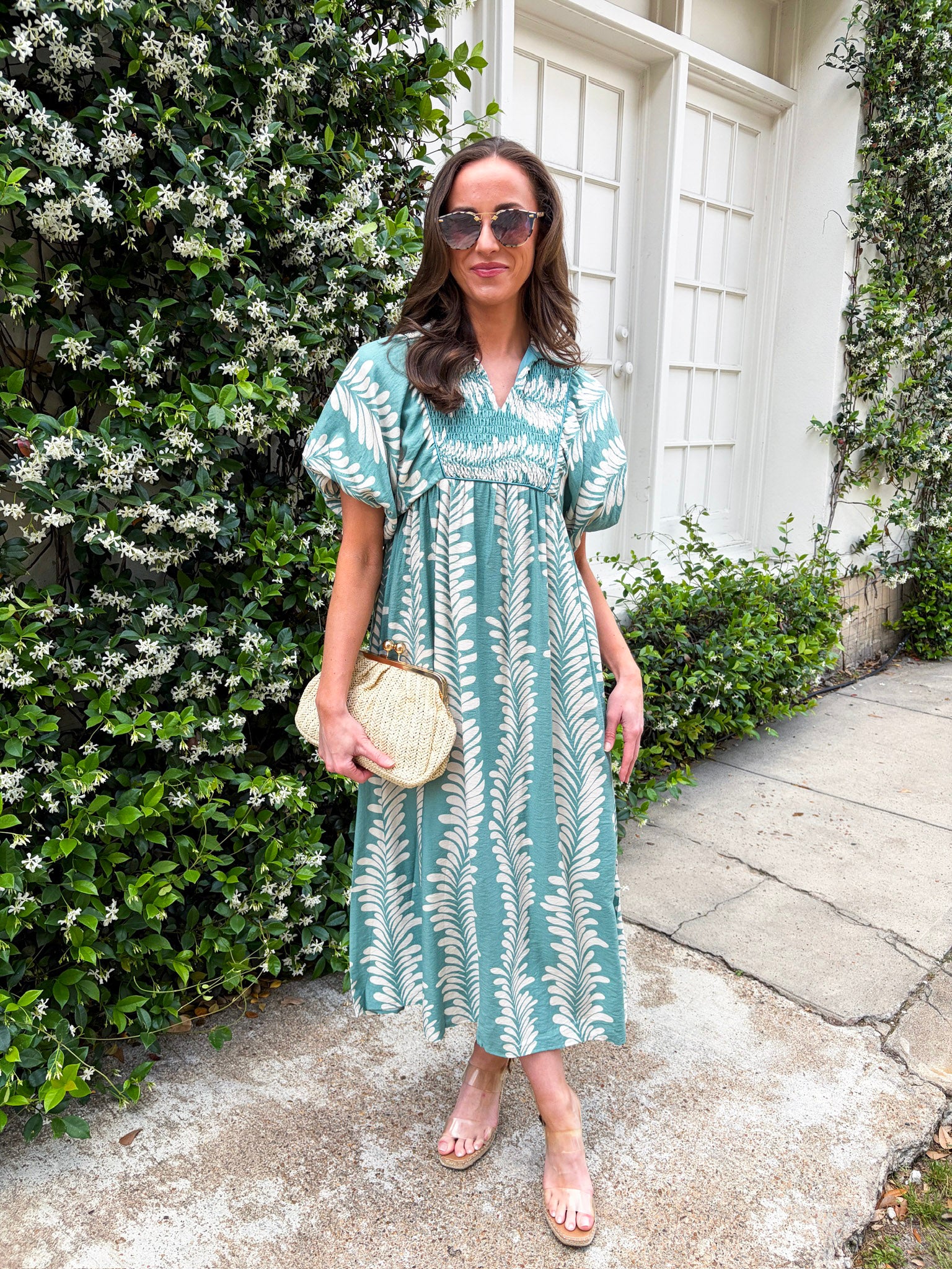 mint and cream dress Dusty Mint Printed Midi Dress | Curvy Sizes