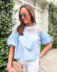 Sheer Romance Bubble Top-Sky Blue